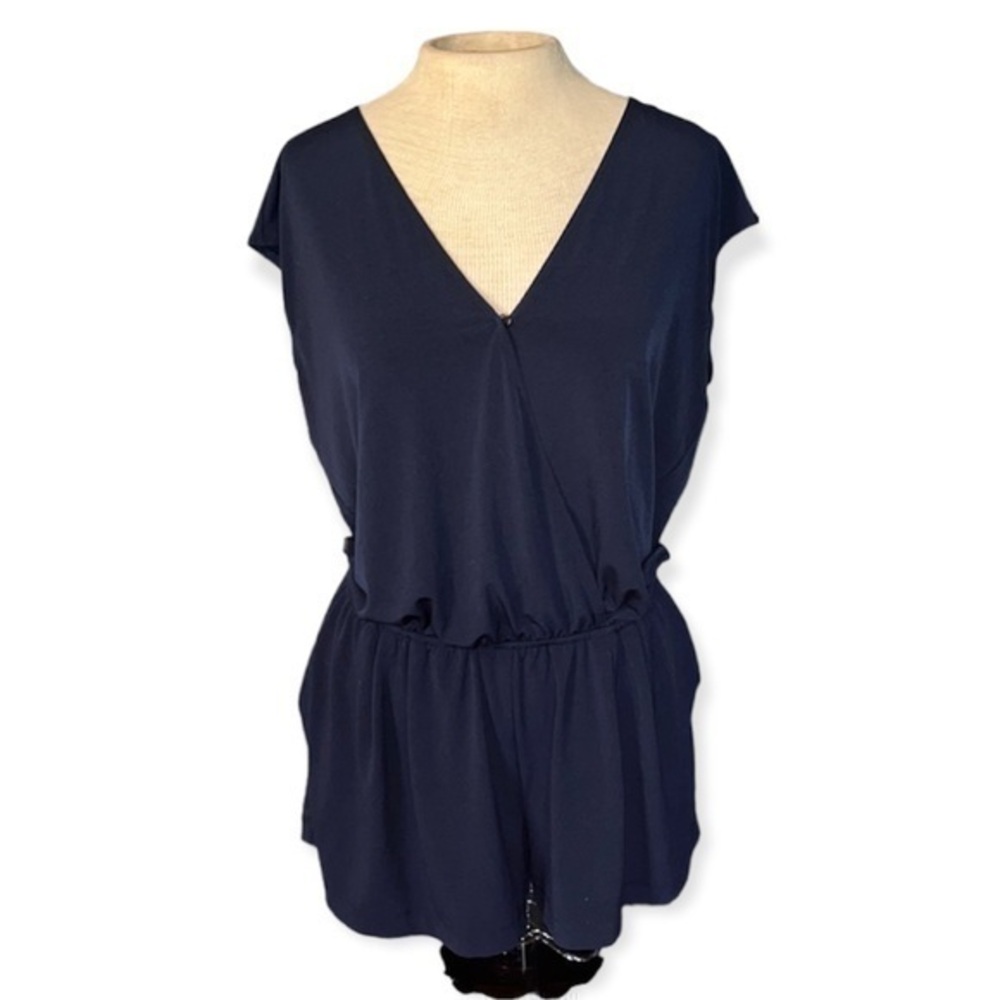 BCBGeneration Romper V neck, small, navy blue, key hole back